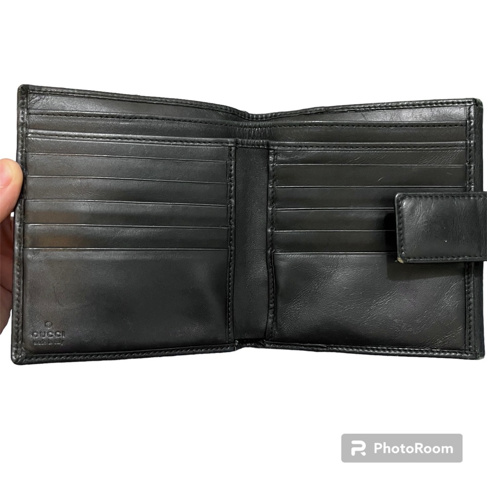 Gucci Vintage Black Leather & Canvas GG Print Small Unisex Bifold Wallet - Picture 9 of 15